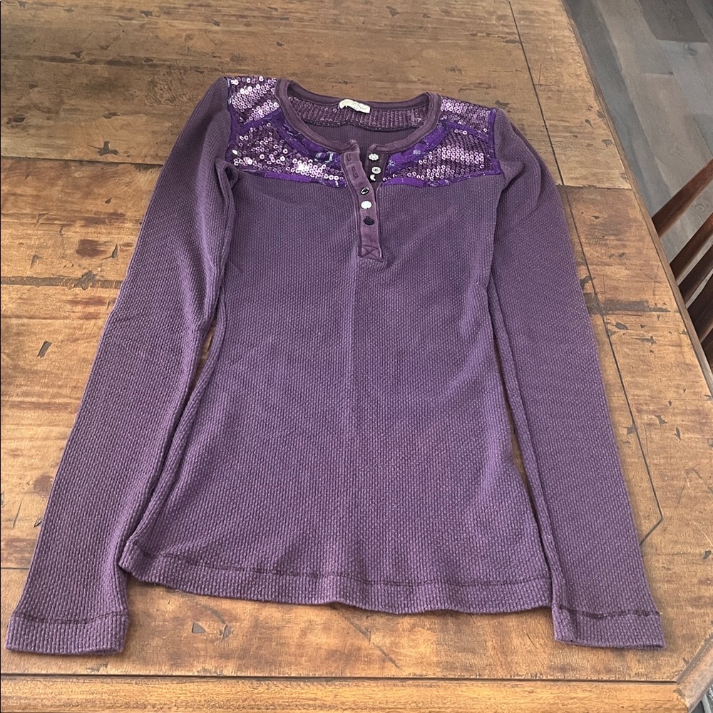Free People Purple Sequin Long Sleeve Top - Picture 6 of 6